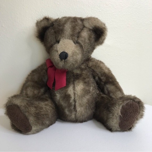 Vintage Danny Teddy Bear Bombay Russ Berrie & Co 13" Red Bow Faux Fur - Picture 1 of 11